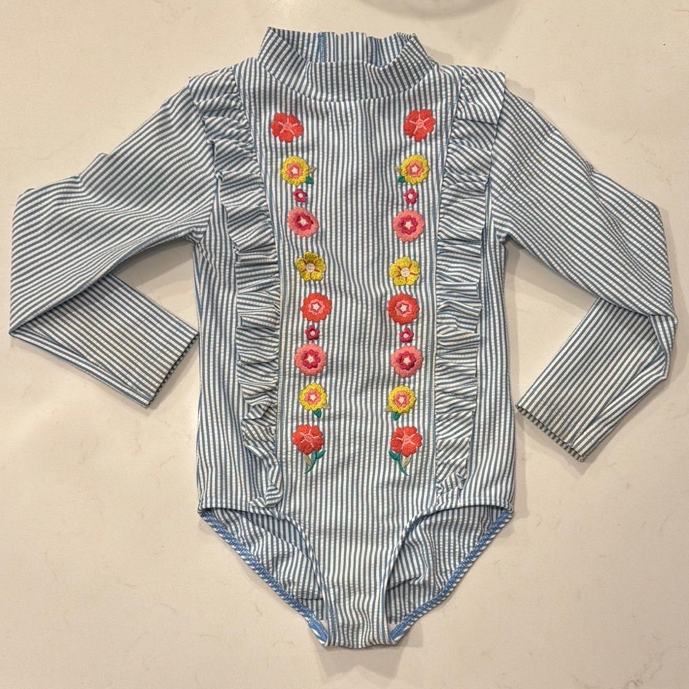 ⭐️ Like new ⭐️ Striped Floral Embroidered Boden bathing suit